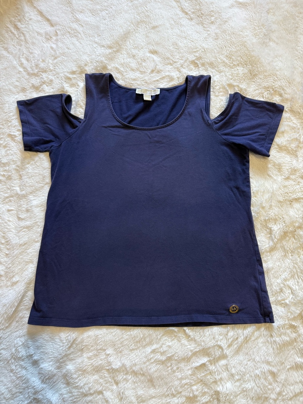 Michael Kors Navy Cold-Shoulder short Sleeve Scoop Neck T-shirt